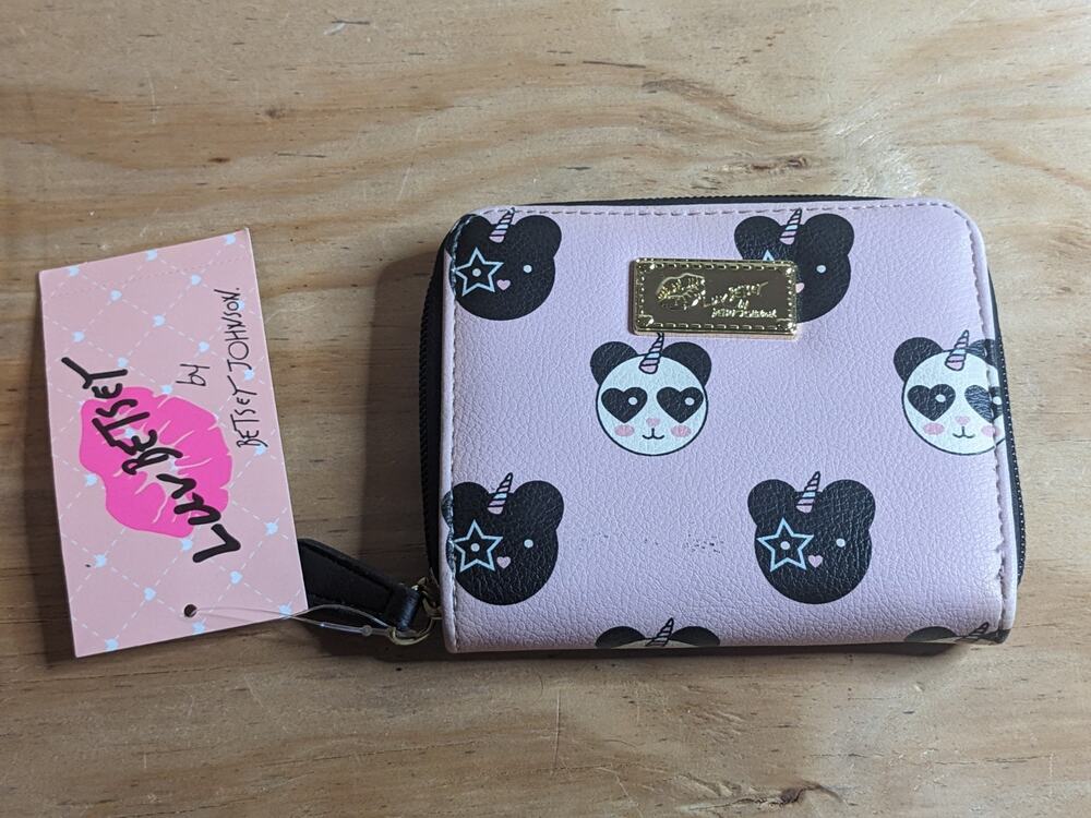 Luv Betsey Betsey Johnson Coin Purse Wallet Panda Pink Stripes NEW